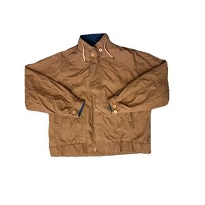 London Fog Mens L Windbreaker Jacket Brown Vintage Zip Up Bomber Funnel Neck